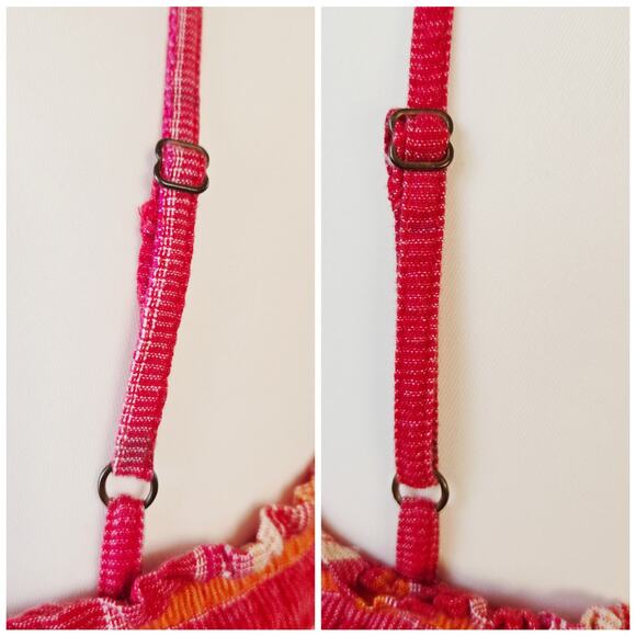 Greylin Striped Tiered Midi Sundress XS Tassel Fringe Crinkle Sleeveless Boho - Picture 12 of 14